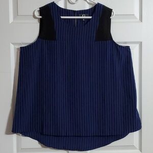 G by Giulana Women's Hi Lo Sleeveless Blue Black Striped Top Size 1X